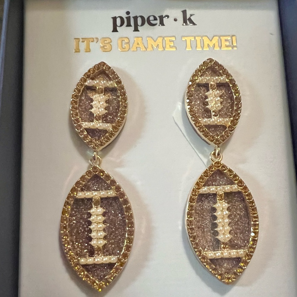 NIB Piper K Gold and Brown Glass Stone Earrings - Picture 4 of 5